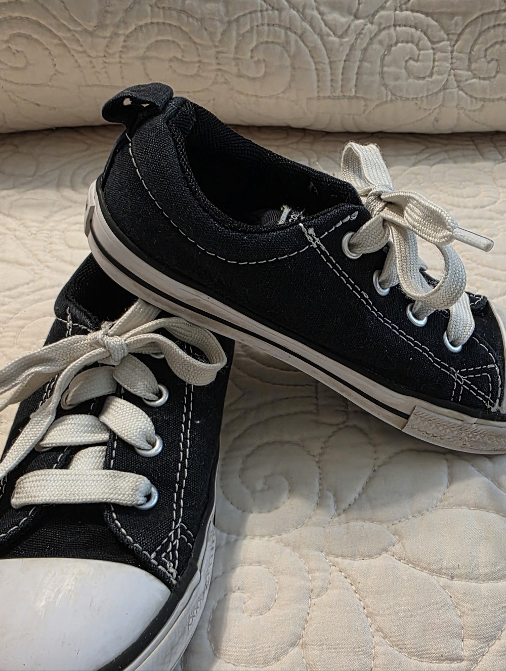 Converse Kids Black Canvas Low-Top Sneakers with White Laces